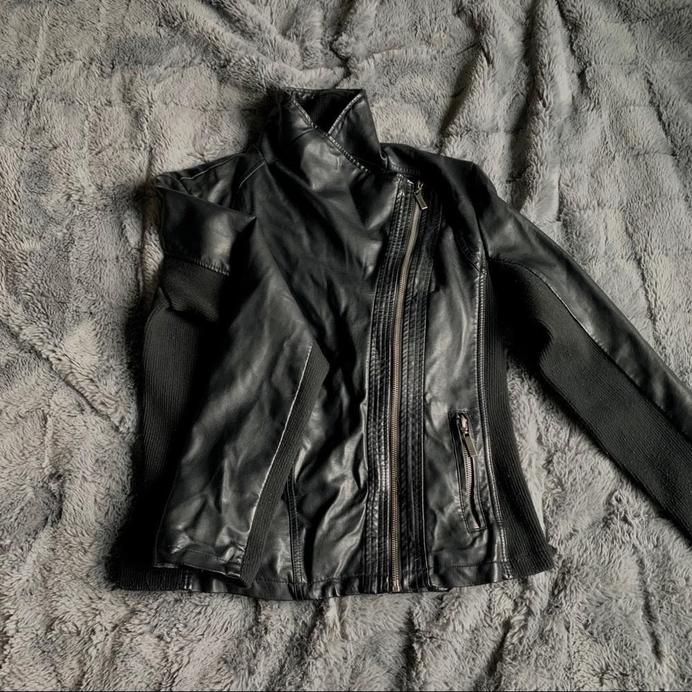 Faux Leather Jacket w/side Detailing